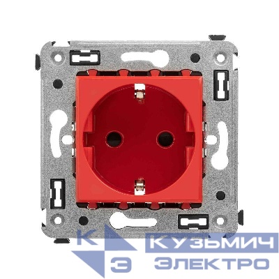 Розетка 1-м СП 2мод. Avanti "Красный квадрат" 16А IP20 2P+E защ. шторки красн. DKC 4401003