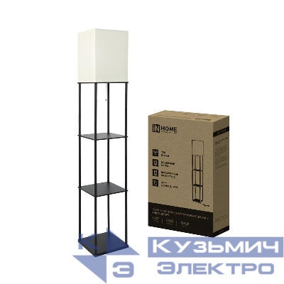 Светильник ТНО 10USB-Е27-WB USB-C этажерка напольн. розетка абажур бел./корпус черн. IN HOME 4690612064499