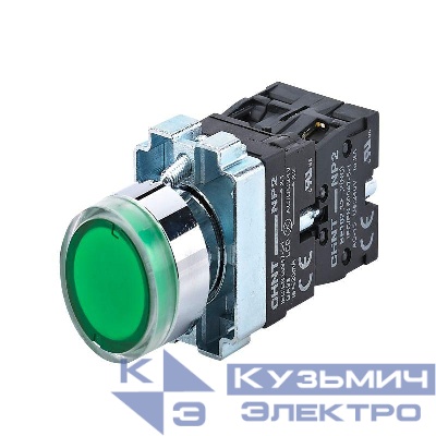 Кнопка управления NP2-BW3365 плоская 1НО+1НЗ AC/DC230В (LED) IP40 (R) зел. CHINT 574365