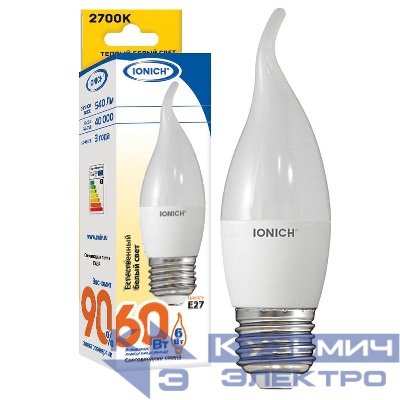Лампа светодиодная ILED-SMD2835-CW37-6-540-230-2.7-E27 CW37 6Вт Свеча на ветру 2700К тепл. бел. E27 230В IONICH 1633