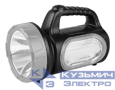 Фонарь-прожектор аккумуляторный AccuF7-L3W/L10-bk 3Вт 160лм + боков. панель 10х0.25Вт 50лм IP20 аккум. 0.9А.ч дальность луча прожектора 300м черн. ФАZА 5014831