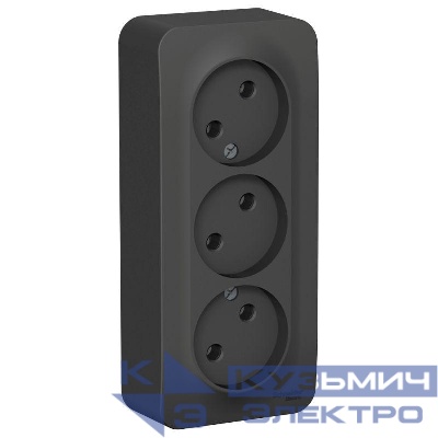 Розетка 3-м ОП Blanca 16А IP20 250В без заземл. без защ. шторок с изолир. пластиной антрацит SE BLNRA000316