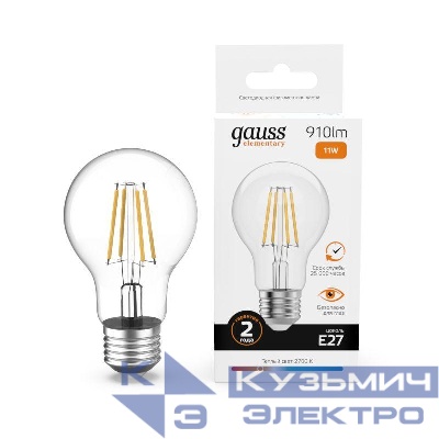 Лампа светодиодная филаментная Filament Elementary А60 11Вт 2700К Е27 910лм GAUSS 22211