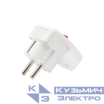 Вилка Евро угловая 16А с заземл. с кнопкой бел. Rexant 16-0730