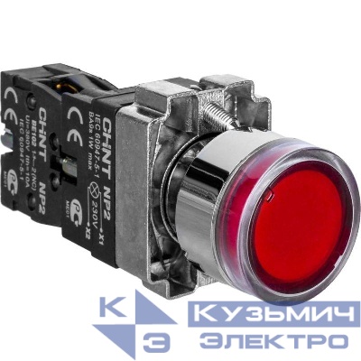 Кнопка управления NP2-BW3461 1НО красн. AC/DC 230В(LED) IP40 (R) CHINT 574080