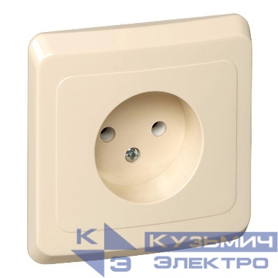 Розетка 1-м СП Этюд 16А IP20 250В без заземл. без защ. шторок крем. SE PC16-001K