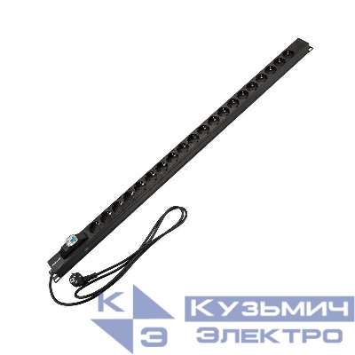 Блок распределения питания PDU 20 розеток СЕЕ 7/4 Schuko 16А автомат защиты вилка СЕЕ 7/7 вертикал. шнур 2м корпус алюм. Rexant 04-0201-2