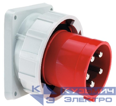 Вилка встраиваемая 125А 5п 3P+N+PE 6ч 400В IP67 наклонная фланец 130х120 Bals 2744