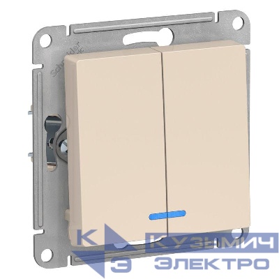 Выключатель 2-кл. СП AtlasDesign 10А IP20 (сх. 5а) 10AX с подсветкой механизм беж. SE ATN000253