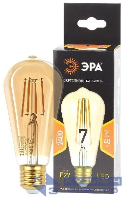 Лампа светодиодная филаментная F-LED ST64-7W-824-E27 7Вт ST64 золотая 2400К тепл. бел. E27 Эра Б0047664