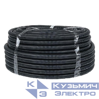 Труба гофрированная d25мм с протяжкой безгалоген. трудногорючая (FRHF) черн. (уп.75м) Plast EKF FRHF-25