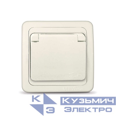 Розетка 1-м СП Валери 16А 220В с защ. крышкой с заземл. сл. кость (еврослот) UNIVersal Б-В0029