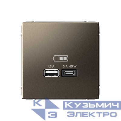 Розетка USB ArtGallery тип A+C 45Вт QC PD высокоскор. ЗУ механизм мокко SE GAL000629
