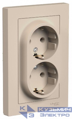 Розетка 2-м. AtlasDesign 16А с заземл. в сборе песочн. SE ATN001224
