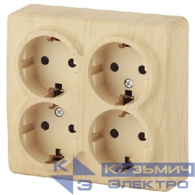 Розетка 4-м ОП Эра Эксперт 11-2211-11 16А IP20 16AX 250В 4х2P+E Schuko защ. шторки сосна Эра Б0020711