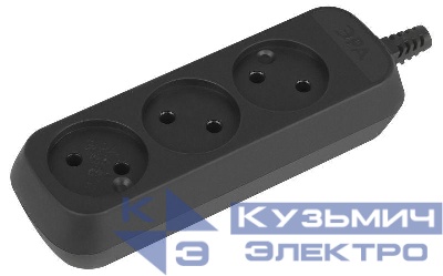 Колодка удлинителя 3-м без заземл. черн. KX-3-B Эра Б0061683