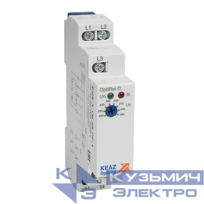 Реле контроля фаз OptiRel D PHS-3-1M-08-PP-2 без настр повышенного/пониженного асимметрии 3Ф 2СО КЭАЗ 332001