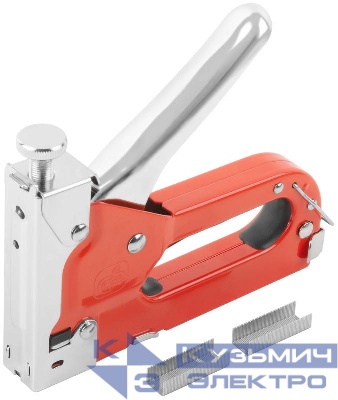Степлер для узких скоб "тип 53" 4-14мм с регулировкой силы удара корпус метал. КУРС 32086