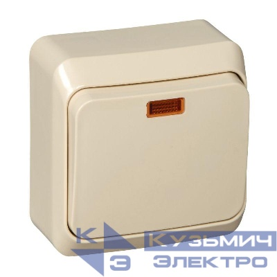 Переключатель проходной 1-кл. ОП Этюд 10А IP20 с подсветкой крем. SE BA10-007K