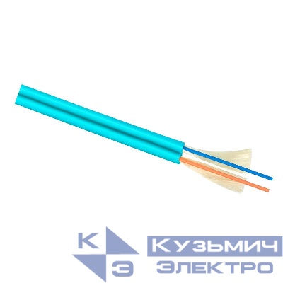 Кабель волоконно-оптический 50/125 (OM3) многомод. 2 волокна плотное буферное покрытие (tight buffer) zip cord для внутр. прокладки -25-+50град.C LSZH голуб. (F40020235Z) Cabeus 7797c