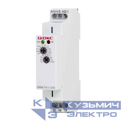 Реле времени задержка включения конфигурация контакта 1CO AС/DC 12-240В DKC DRM-TA-1-240