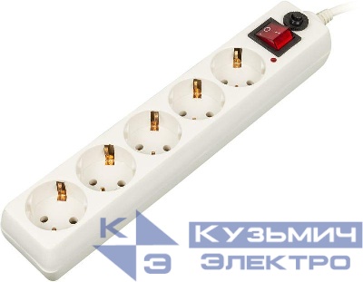 Удлинитель с сетевым фильтром 5х3м с заземл. 10А IP20 500SH-3-W 2.2кВт CCA бел. BURO 992290