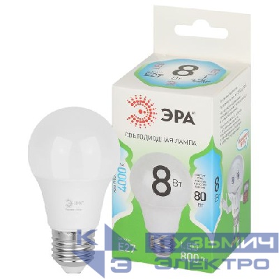 Лампа светодиодная GREEN LINE A60-8W-840-E27 GL 8Вт груша 4000К яркий свет бел. E27 Эра Б0067139