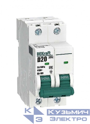 Выключатель автоматический модульный 2п D 20А 6кА ВА-103 DEKraft 12354DEK