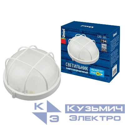 Светильник UWL-R02 100W/E27 IP54 White Круг 100Вт E27 IP54 промышленный накладной влагозащ. рассеив. призма решетка под лампу E27 Uniel UL-00006772