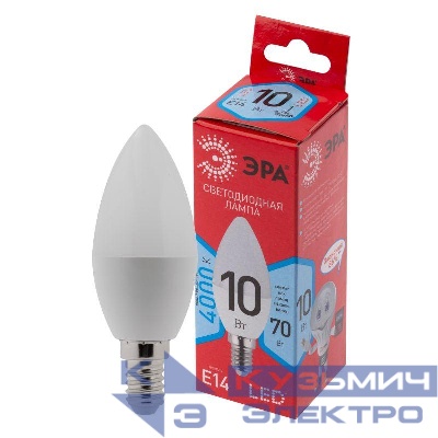 Лампа светодиодная RED LINE LED B35-10W-840-E14 R 10Вт B35 свеча 4000К нейтр. бел. E14 Эра Б0049642