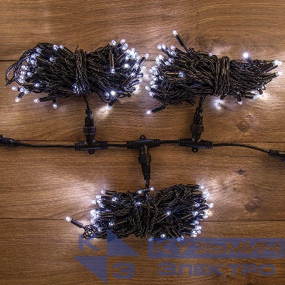 Гирлянда светодиодная "LED ClipLight" 3 нити х10м 198LED бел. 18Вт 24В IP65 трансф. в компл. провод ПВХ черн. Neon-Night 323-315