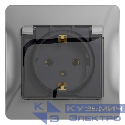 Розетка 1-м СП Glossa 16А IP20 с заземл. защ. шторки с крышкой в сборе алюм. SE GSL000346