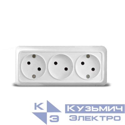 Розетка 3-м ОП Олимп 16А IP20 без заземл. бел. UNIVersal 1160