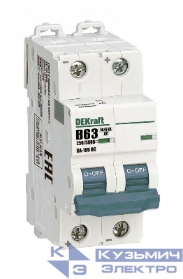 Выключатель автоматический модульный 2п B 63А 10кА ВА-105 DC DEKraft 13373DEK