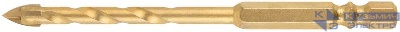 Сверло универсальное 6х100мм 4 режущие кромки шестигранный U-хвостовик под биту покрытие титан. FIT 35165
