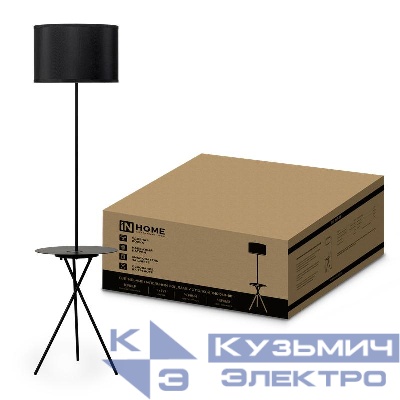 Светильник ТНО 04П-ВB 60Вт E27 230В торшер напольн. под лампу на основании с полкой черн. IN HOME 4690612049649