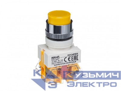 Выключатель кнопочный ABFP ВК-22 d22мм 220В с фиксацией желт. DEKraft 25134DEK