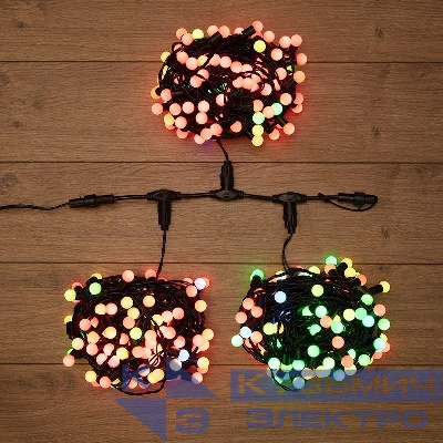 Гирлянда светодиодная "LED ClipLight-Мультишарики" 3 нити х20м 399LED RGB 25Вт 24В IP65 свечение с динамикой трансф. в компл. провод ПВХ темн. зел. Neon-Night 323-619