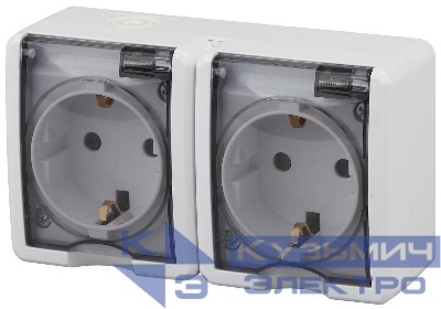 Розетка 2-м ОП Эра Эксперт 11-2404-01 16А IP54 16AX 250В 2х2P+E защ. шторки бел. Эра Б0020718