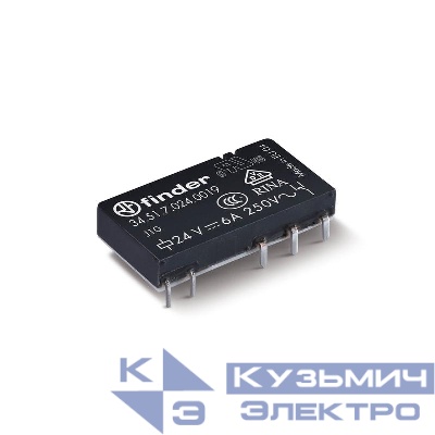 Реле ультратонкое электромеханич. монтаж на печатную плату 1CO 6А AgNi 24В DC (чувствит.) плоск. корпус RTI FINDER 345170240019