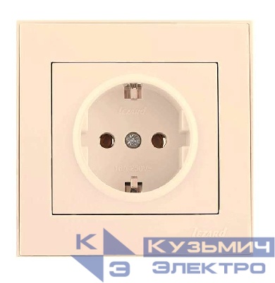Розетка 1-м СП Rain с заземл. керамика крем. LEZARD 703-0303-122