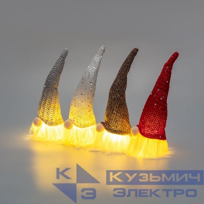 Фигура светодиодная "Гномик в новогоднем колпаке" 20см тепл. бел. 3хLR1130 (в комплекте) Neon-Night 513-017