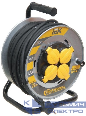 Удлинитель на метал. катушке 4х30м с заземл. 16А IP44 Professional УК30 КГ 3х2.5 термозащита IEK WKP17-16-04-30-44