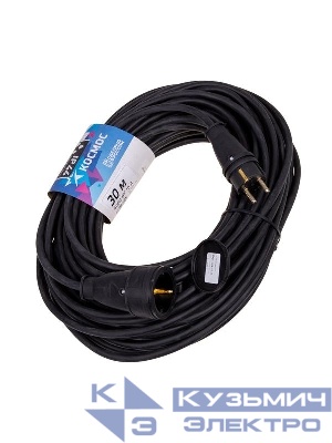Удлинитель-шнур 1х30м 16А IP44 250В 4кВт черн. каучук КГ 3х2.5 УХз16 Россия КОСМОС YSHKsm30m-1g(16A)KG