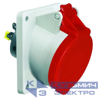 Розетка 16А 4п 3P+PE 6ч 400В IP44 наклонная фланец 85х85 Bals 12753