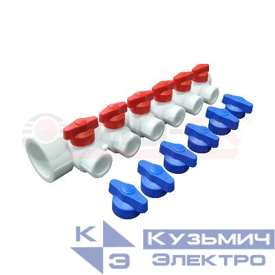 Коллектор универсальный с отсечными кранами 32х20 на 6 выходов (6/1) бел. VALFEX 101133206