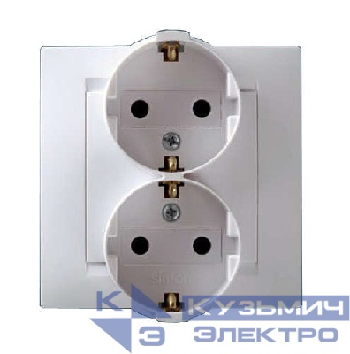 Розетка 2-м СП Simon15 16А IP20 250В с заземл. винт. клеммы бел. Simon 1590459-030