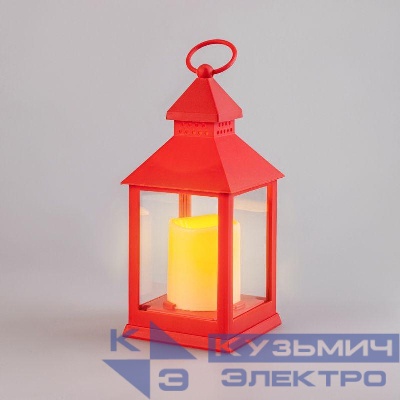Фонарь декоративный со свечкой красный корпус размер 10.5х10.5х24см тепл. бел. Neon-Night 513-059