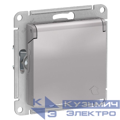 Розетка 1-м СП AtlasDesign 16А IP20 с заземл. защ. шторки с крышкой механизм алюм. SE ATN000346