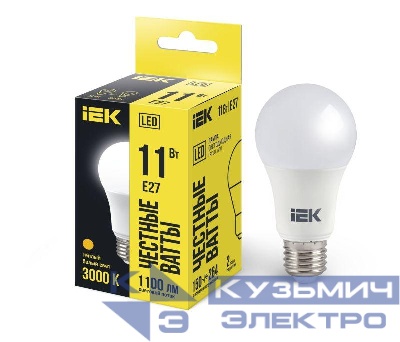 Лампа светодиодная A60 11Вт грушевидная 3000К тепл. бел. E27 990лм 230-240В IEK LLE-A60-11-230-30-E27